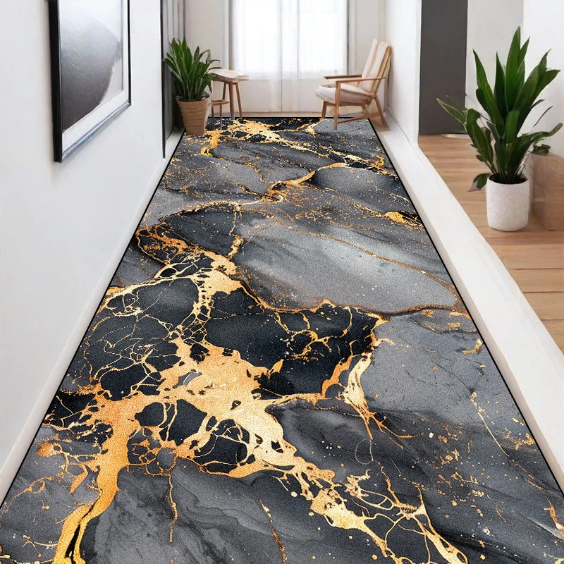 Nordic Marble Style Long Corridor Carpets Villa Hall Non-slip Washable Runners Rugs Home Hotel Passageway Aisle Mat Customizable