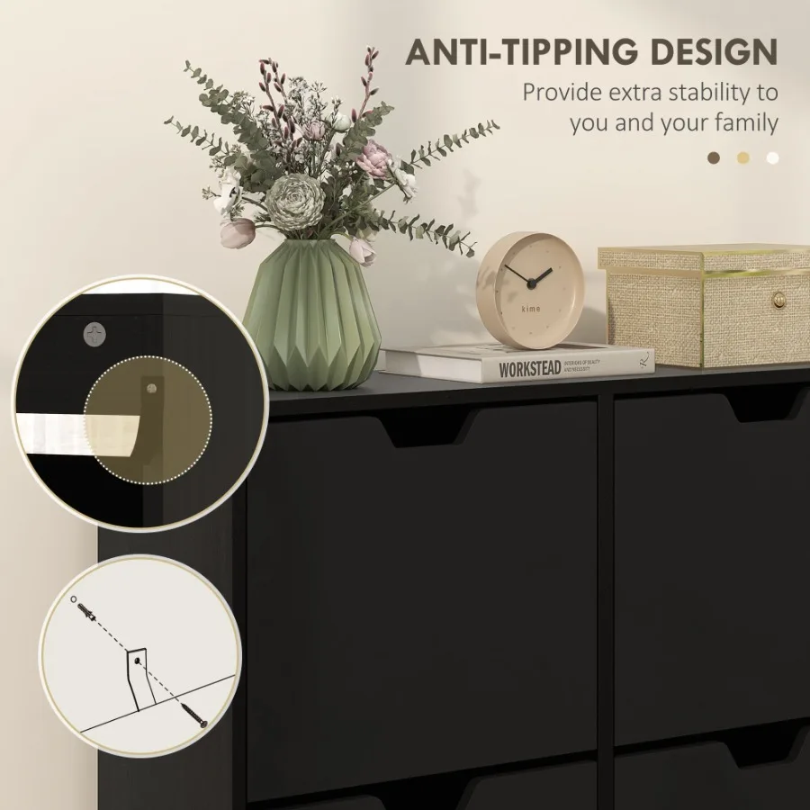 خزانة تخزين الأحذية مع 4 أدراج قابلة للطي وخزانة أحذية ذات رف قابل للتعديل لـ 8-16 زوجًا من الأحذية باللون الأسود #6