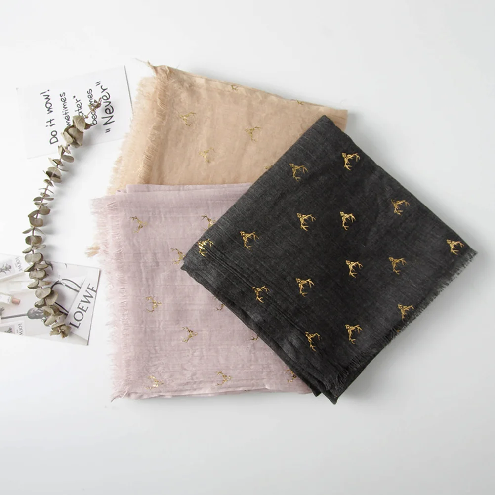 

Christmas Deer Winter Warm Soft Cotton Linen For Women Men Unisex Fashion Gift Accessory Xmas Scarf Cold Weather Warm Scarf