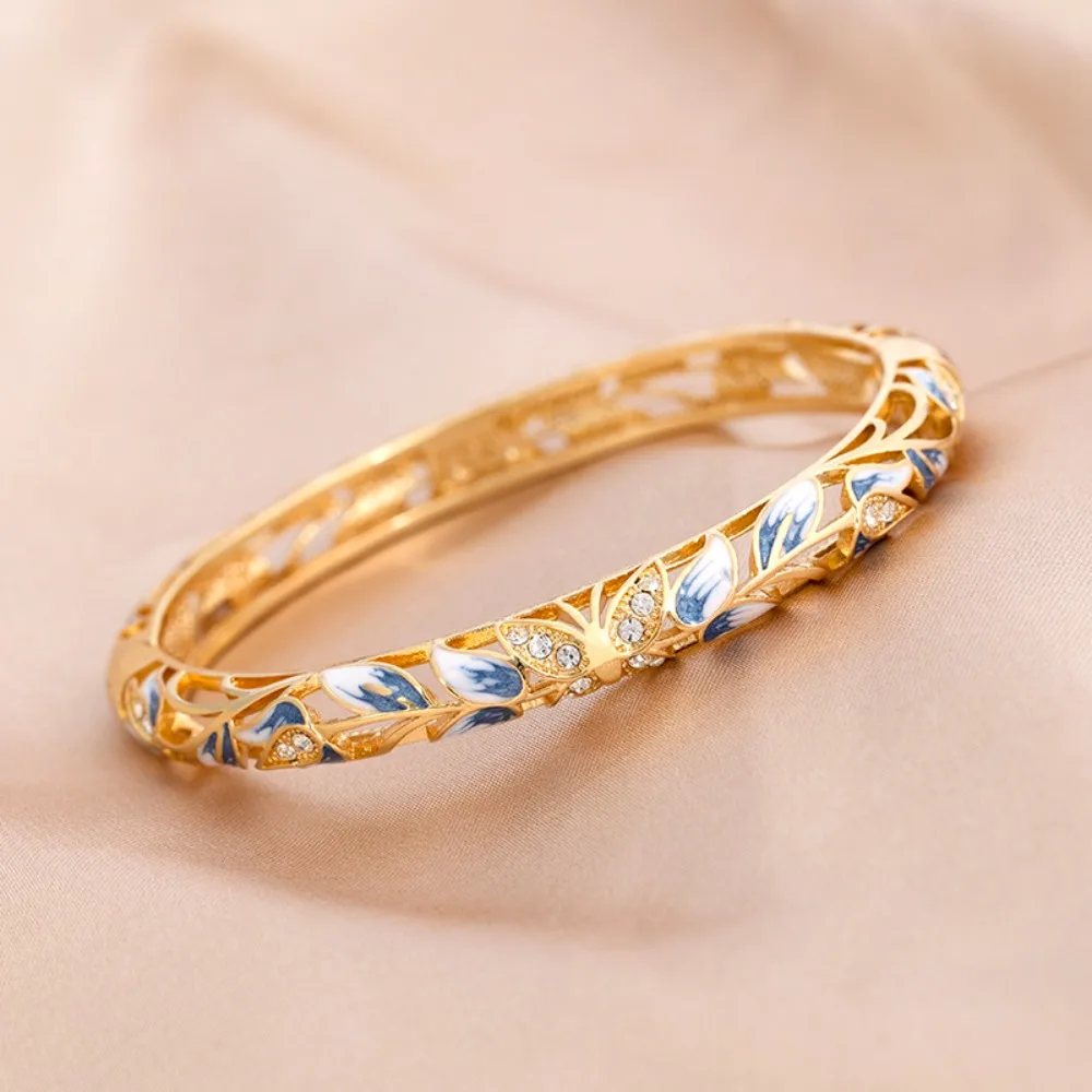 العرقية بالتنقيط النفط المينا سوار لامعة مفتوحة الجوف خارج زهرة الإسورة فراشة النمط الصيني خمر مصوغة بطريقة الإسورة الفتيات #3