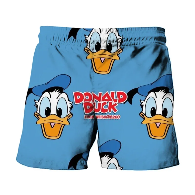 Disney Men\'s Shorts Cartoon Mickey Shorts 3D Donald Duck Printed Swim Trunks Summer Men\'s Shorts Fashion New Men\'s Clothing