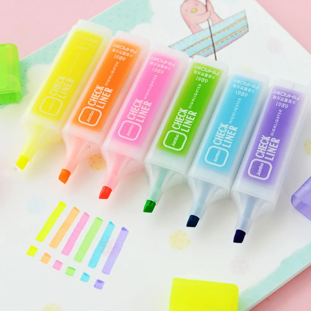 

Marker Pen 6 Colors Fluorescent Highlighter 6261 Paintbrush 6 Colors Fluorescent Pens Oblique Head Quick Drying