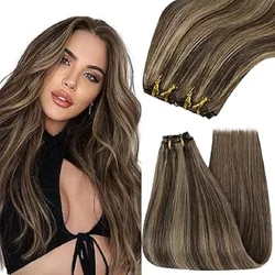 YoungSee Weft Hair Extensions Invisible Weft Remy Hair Bundles Pure and Highlight Color For Women