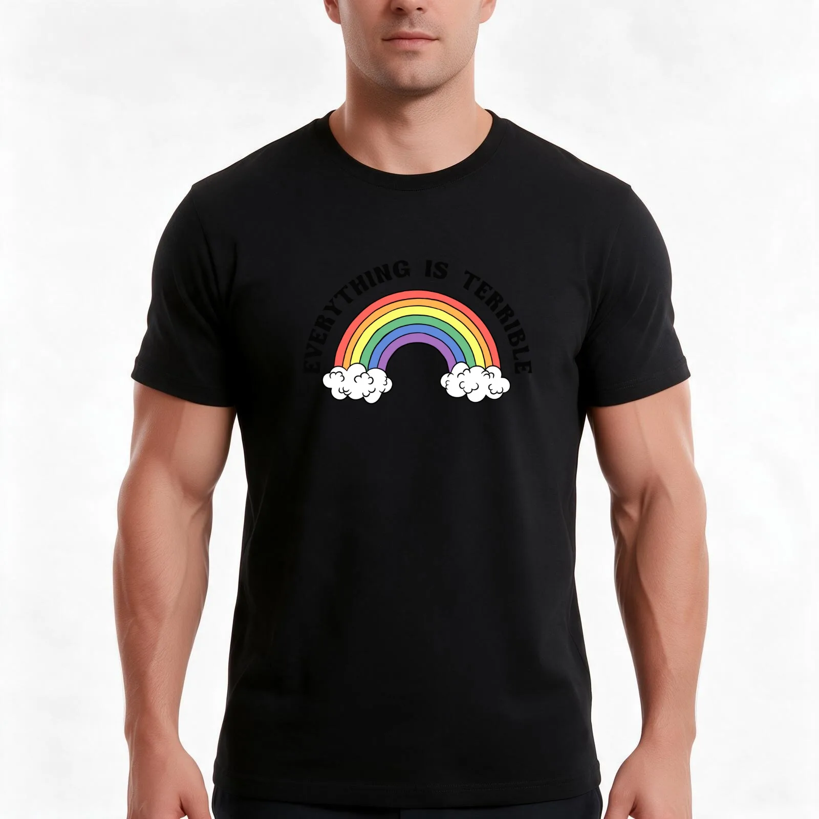 Everything Is Terrible Rainbow T-Shirt, Summer Casual Cotton Tee, Oversized Streetwear Tops, Vintage Graphic Print, 100% Cotton