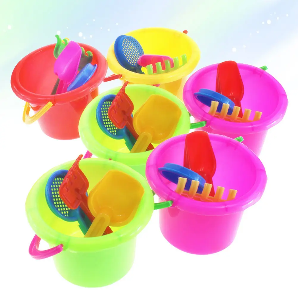 6Sets Beach Bucket Plastic Play Sand Spoon Set for Kids Educational Development Creativity Sand Play Beach Activity