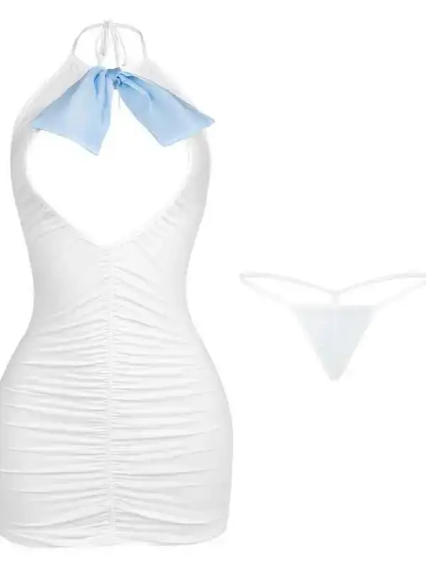 セクシーな女性の弓中空ドレスエレガントな露出バックパックタンクミニドレスナイトガウン秘書制服 2025 新ファッション女性 O1BT