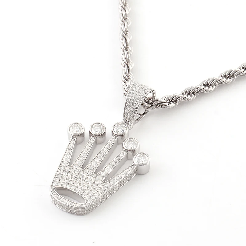 Abalorio de corona de oro blanco de 10K de Provenza, diamantes redondos de moissanita Ice Out Def VVS, uso diario para hombres, joyería de Hip Hop, fiesta de aniversario