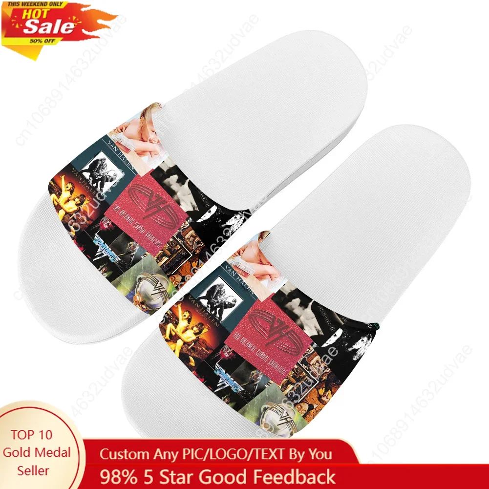 

Van Evh 5150 Stripes Halen Slippers Man Woman Boy Girl Tailor Made Slides Sandals Photo Customized Bath Shoes Water Shoe White