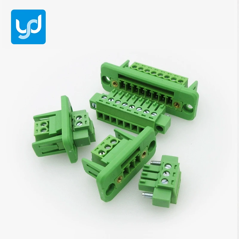 Solderless through-wall fixing panel 15EDGWC3.81mm with flange 2 Green matching 3-piece set pullout terminal connector