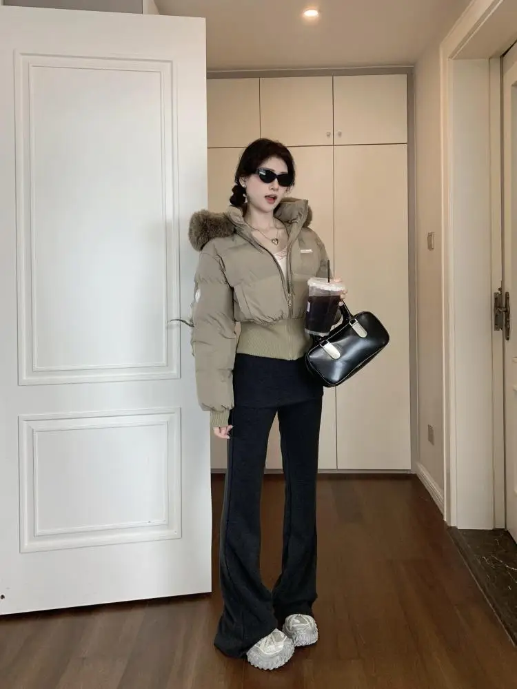 Koreanische Retro Frauen Schwarz Urlaub Kurze Unten Baumwolle Parkas Winter Khaki Zipper Mit Kapuze Mantel Dicke Warme Mode Beliebte Einfachheit