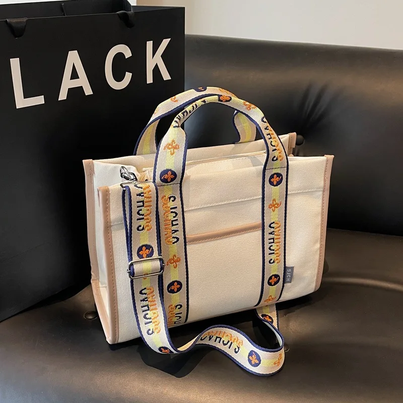 

Новинка 2024 года, большая вместительная холщовая сумка для женщин, дизайнерская роскошная сумка, стильная минималистичная сумка через плечо, повседневная широкая сумка