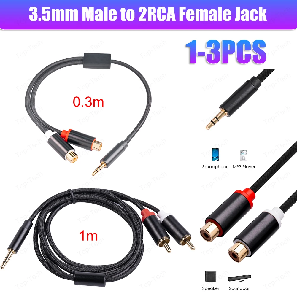 3,5mm Männlichen zu 2RCA Weibliche Jack Stereo AUX Audio Kabel Y Adapter Splitter 0,3 Meter für iPhone MP3 Tablet computer Lautsprecher