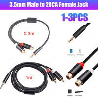 3.5mm Male to 2RCA Female Jack Stereo AUX Audio Cable Y Adapter Splitter 0.3 Meters for iPhone MP3 Tablet Computer Speaker