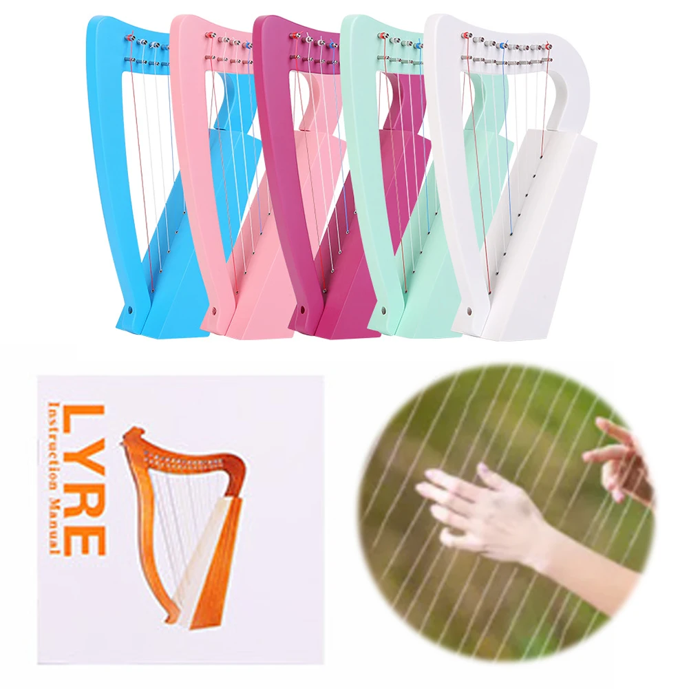 

8-струнная лира-арфа из массива дерева, мини-арфа с настроечным ключом, музыкальный инструмент для детей и взрослых начинающих