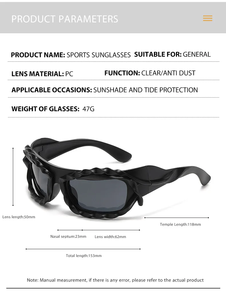 Trendige Techwear-Style Unregelmäßige Sonnenbrille, Nischendesign, Sonnenschutz & Blendschutz, Vielseitige Sonnenbrille 68192 – Detail 9