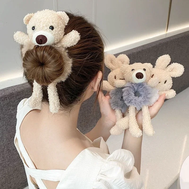 Korean Plush Ponytail Headband Elastic Hair Ring Headwear Cute Cartoon Animal Rubber Hair Bands Ties for Girls Kids Accessories