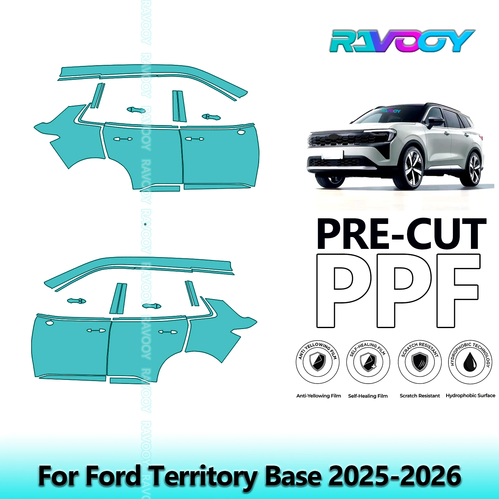 لقاعدة فورد إقليم 2025-2026 8.5 مل باب PPF شفاف غير لامع مسبق القطع ومجموعة عمود A/B مجموعة طبقة حماية الطلاء من البولي يوريثان