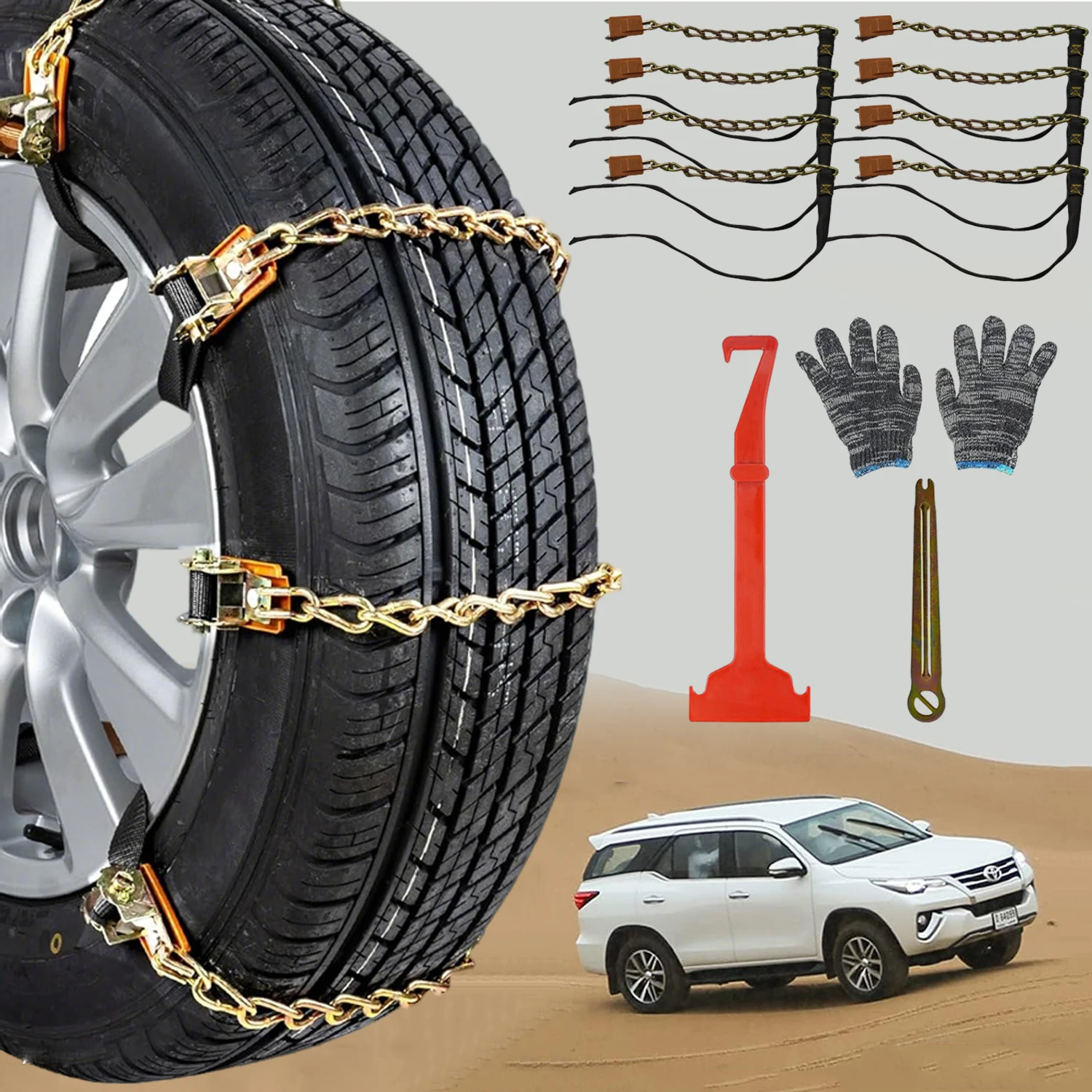 8 catene da neve per ruote di auto, design bilanciato, catene da neve e ghiaccio per pneumatici di camion e auto, cinture antiscivolo invernali per SUV, catene per ruote, sicurezza su strade fangose