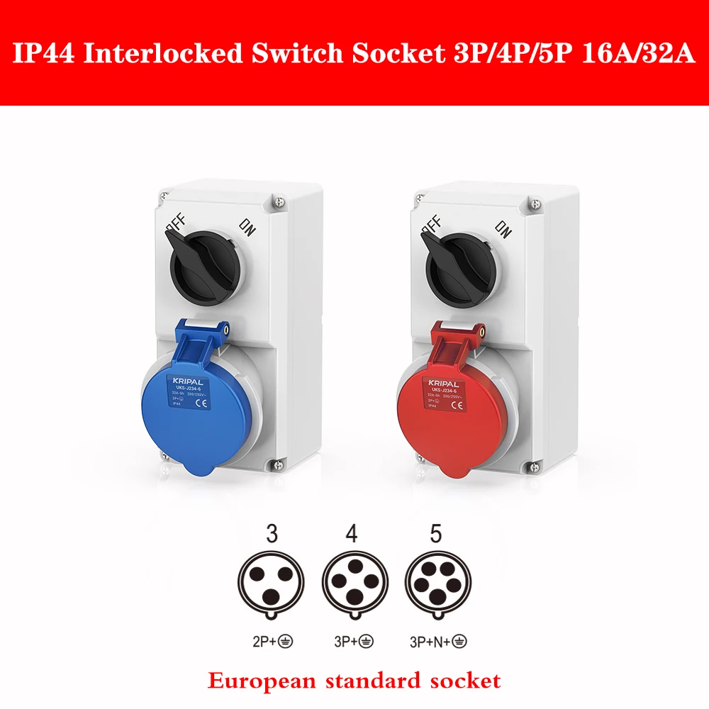 Kripal Waterproof CEE Socket 32a 3pin presa combinata interruttore di interblocco presa commutata