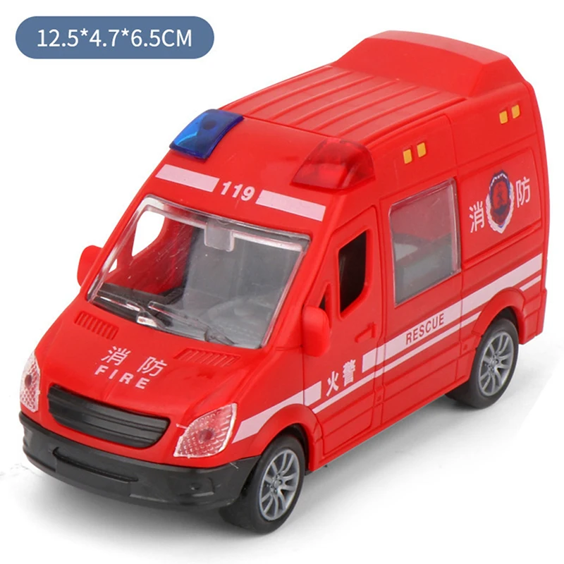 Hospital Rescue Ambulance Police Metal Cars Model Pull Back Sound And Light Alloy Diecast Car Toys For Children Boys Gifts