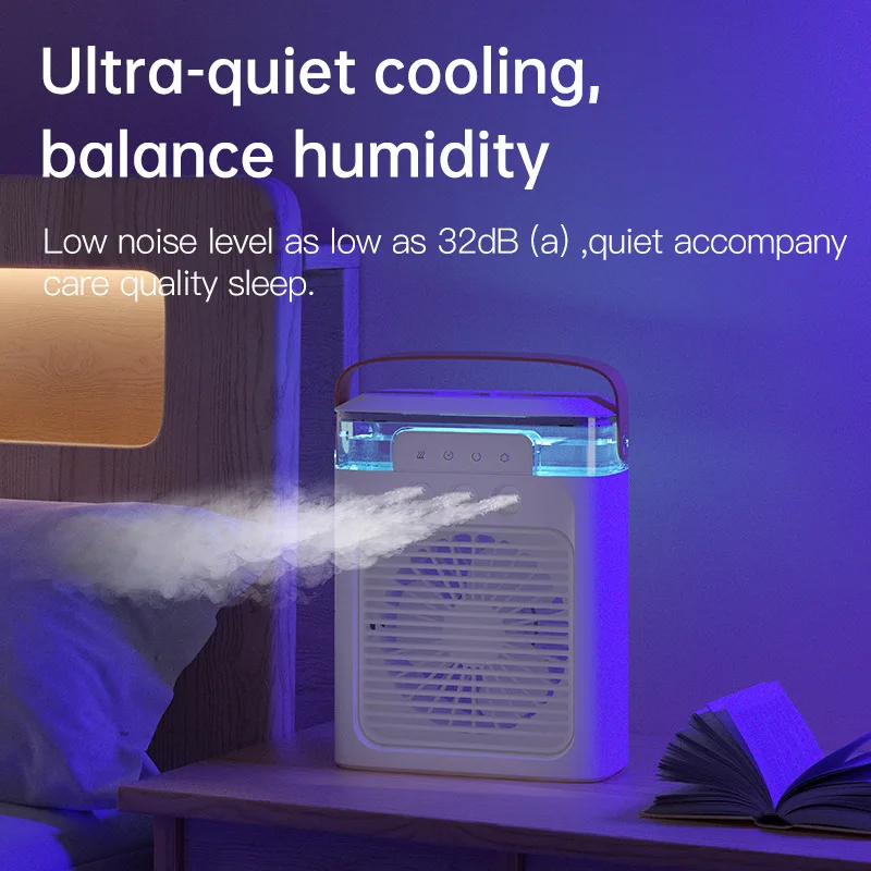 Nuova ventola di raffreddamento ad aria portatile Xiaomi mini ventola elettrica luce a LED ricaricabile nebbia d'acqua regolazione dell'umidificazione dell'aria ventola domestica a 3 velocità