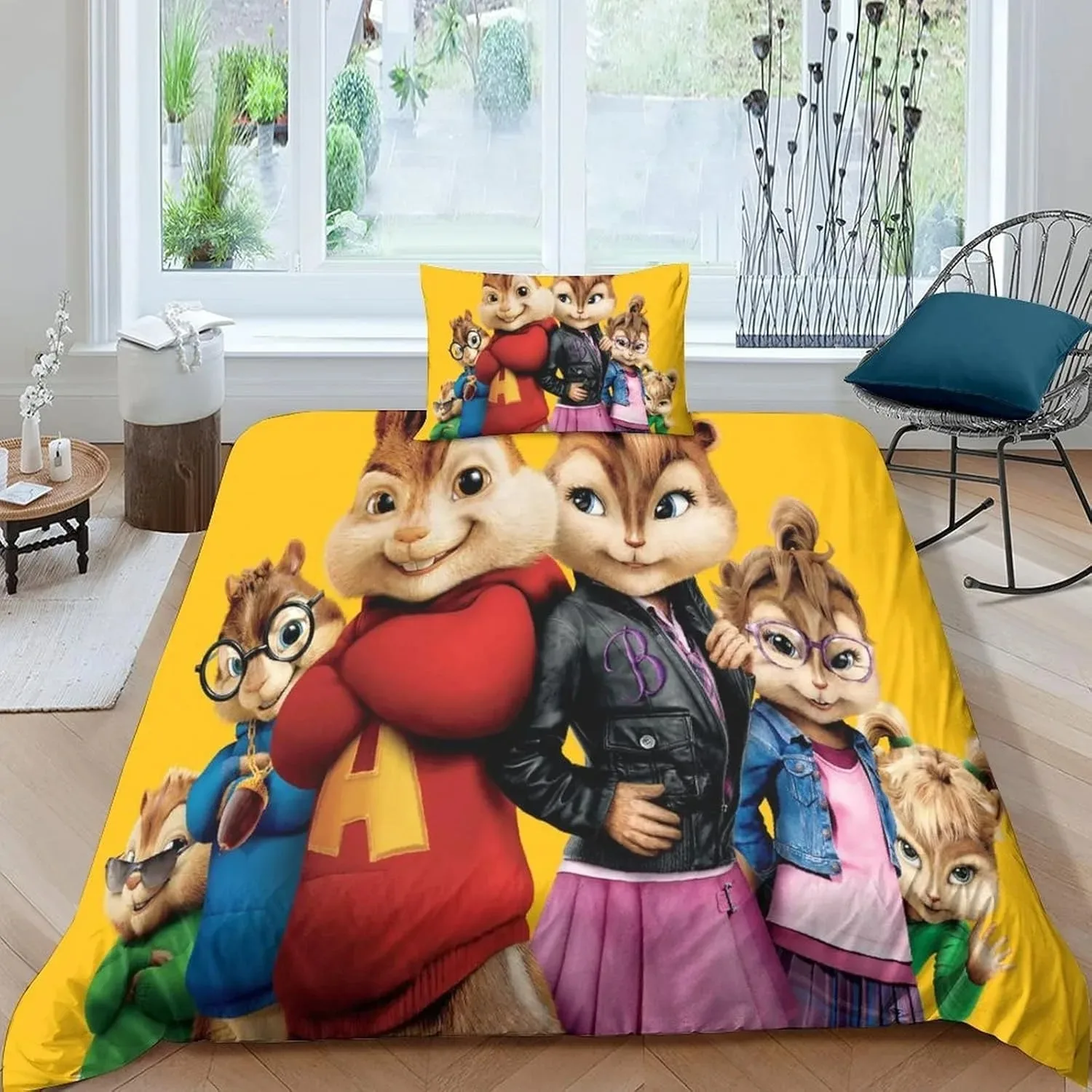 

Exquisite 3D Cartoon Alvin The Chipmunks Printing Bedding Set Duvet Cover Comforter Bed Youth Kids Girls Boys Gift