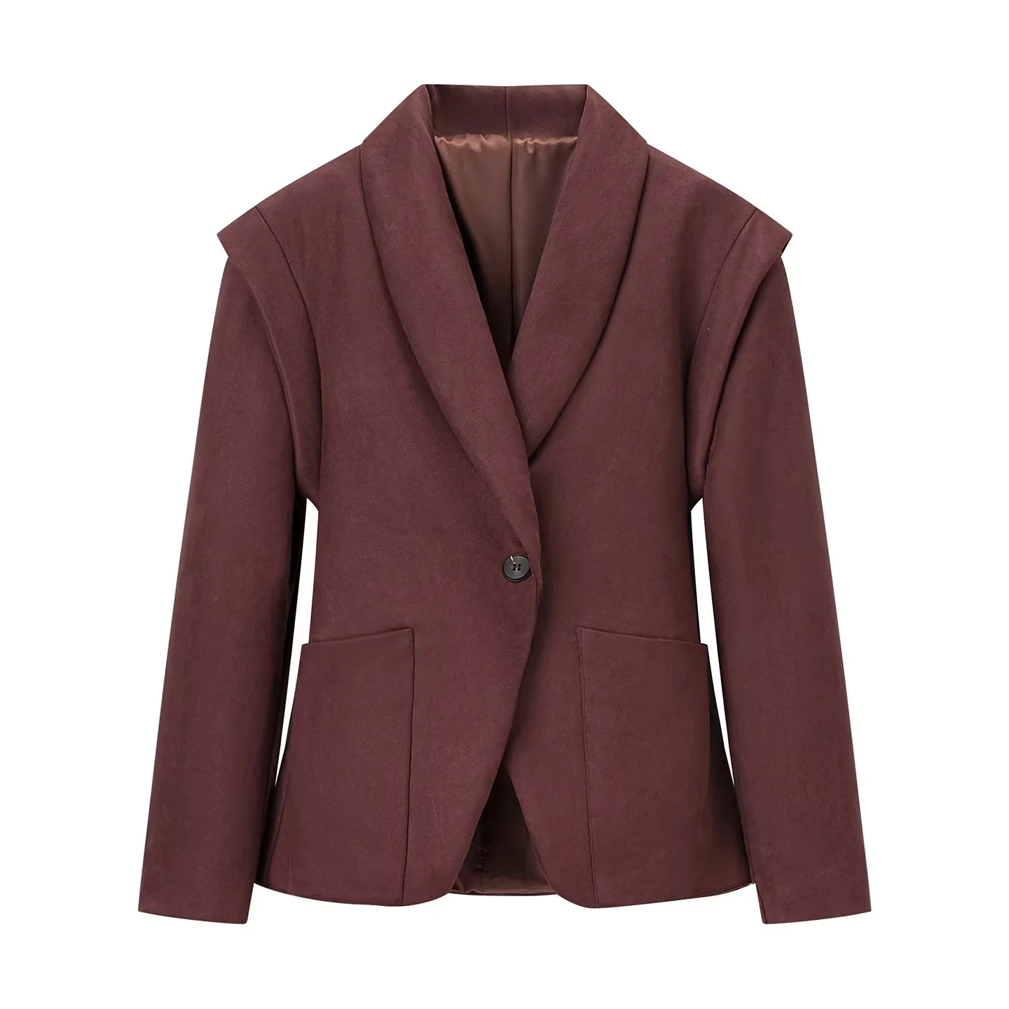 

Autumn New Arrival Women's Casual Sle ort Suede Jaet with Waist Cinching Long Sve One Button Coat Briti Sle