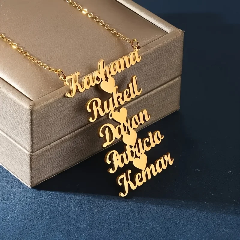 Personalized Custom Multi‑Name Necklace Heart‑Shaped Multi‑Layer Nameplate Necklace Romantic Mother's Day Family Gifts for Loved view 3