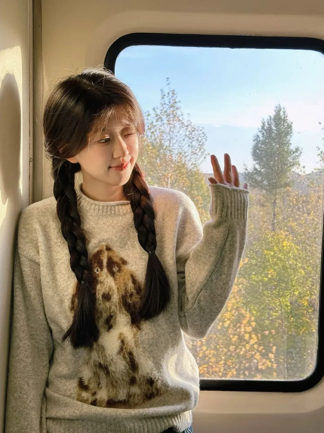 

Adorable Dog Pattern Oversized Knitted Sweater Women's Autumn Winter Lazy Sle Comfortable Soft round Ne Long Sve Top