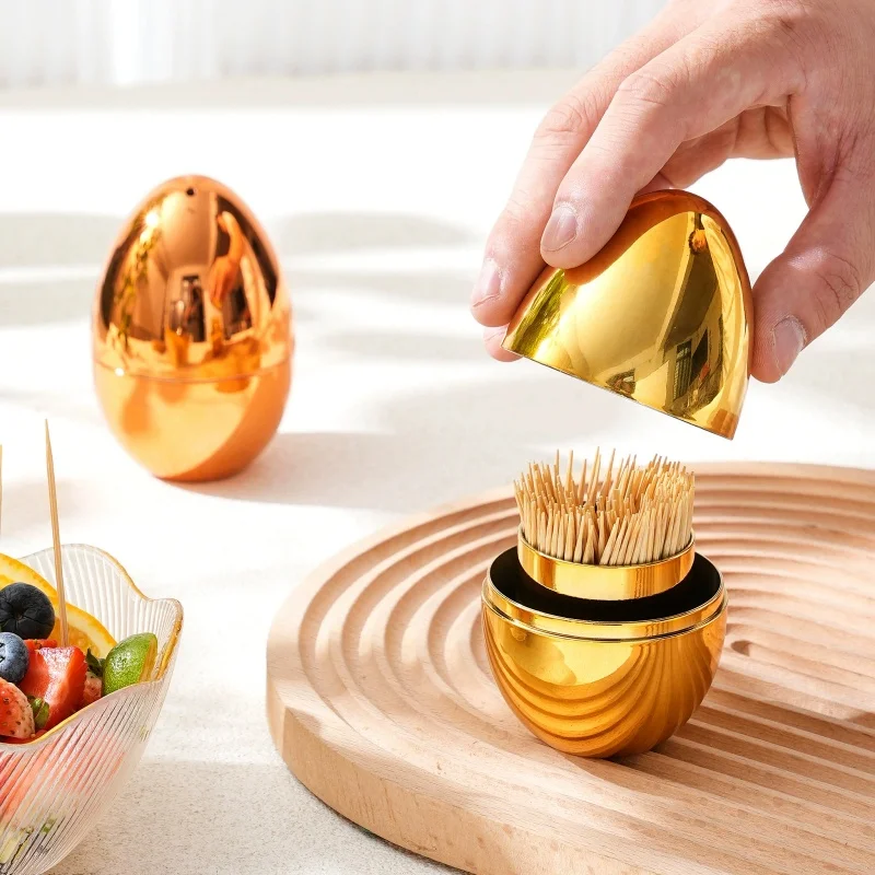 

Creative Egg-shaped Toothpick Jar Electroplating Plastic Gold and Silver Toothpick Box Storage Box Ornaments Home Decoration