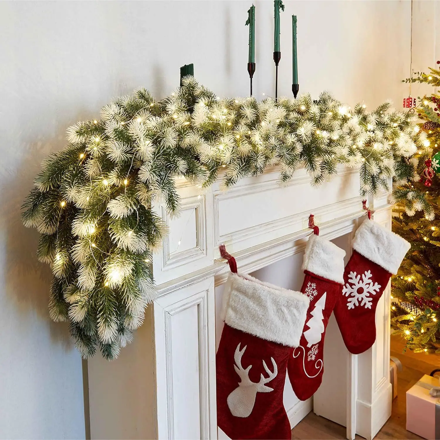 Christmas Garland Artificial Pine Needles Rattan With Pinecone Cone Wreath Garland For Home Table Stairs Christmas Decoration