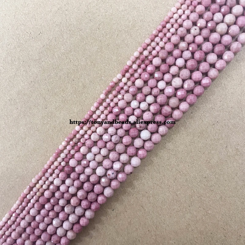 Small Diamond Cuts Faceted AA Rhodonite Stone Round Loose Beads 15\