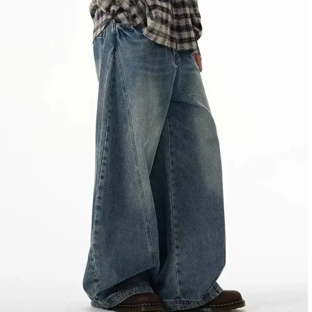 

Men Women Wide Leg Pants Vintage Stitching Deconstructed Jeans Machete Design Banana Sickle American Style Arriving Soon