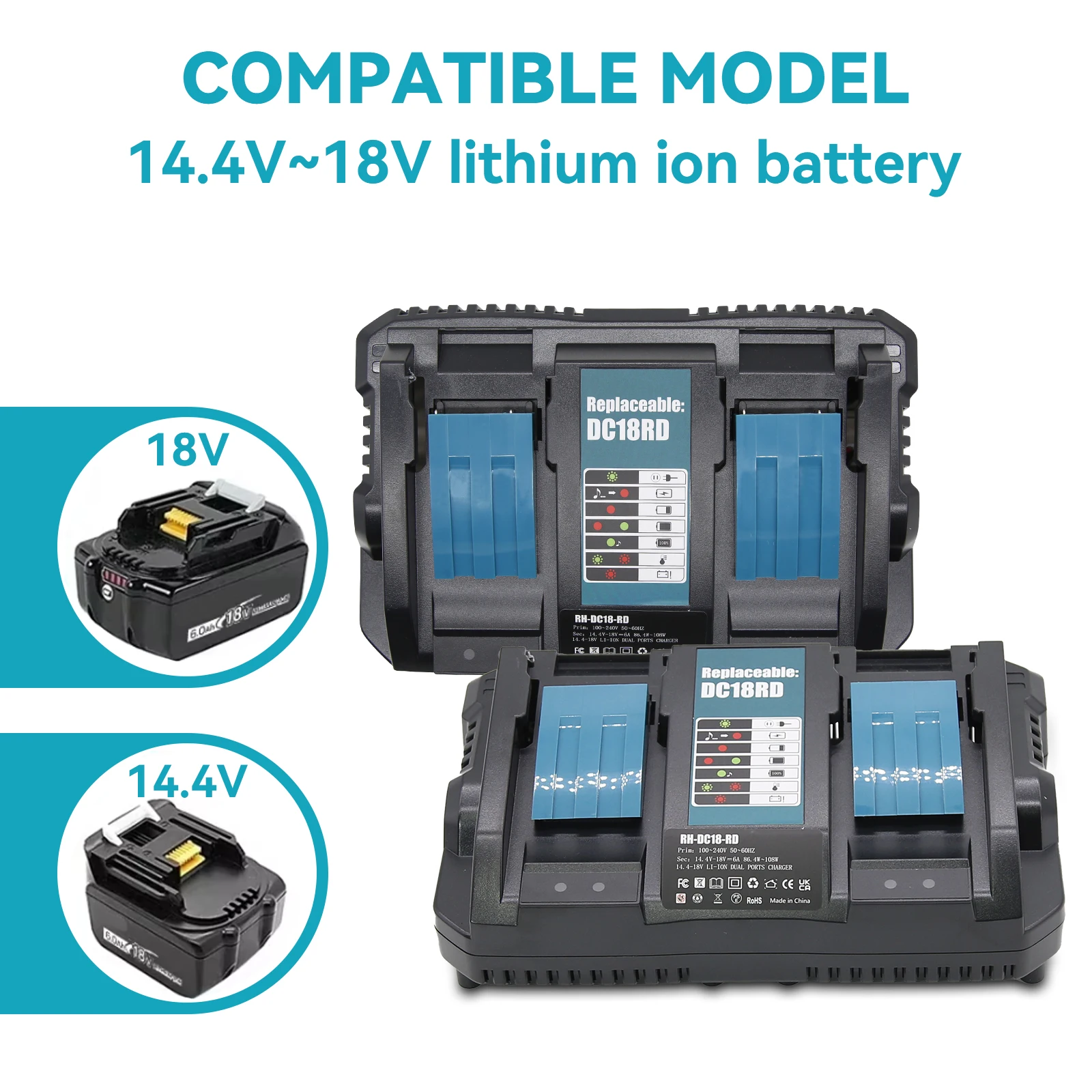 Ładowarka 6A do akumulatorów Makita BL1830, kompatybilna z BL1840 BL1850 BL1860, do akumulatorów Makita 18V, ładowarka do akumulatorów 14.4V-18V — zdjęcie produktu 5