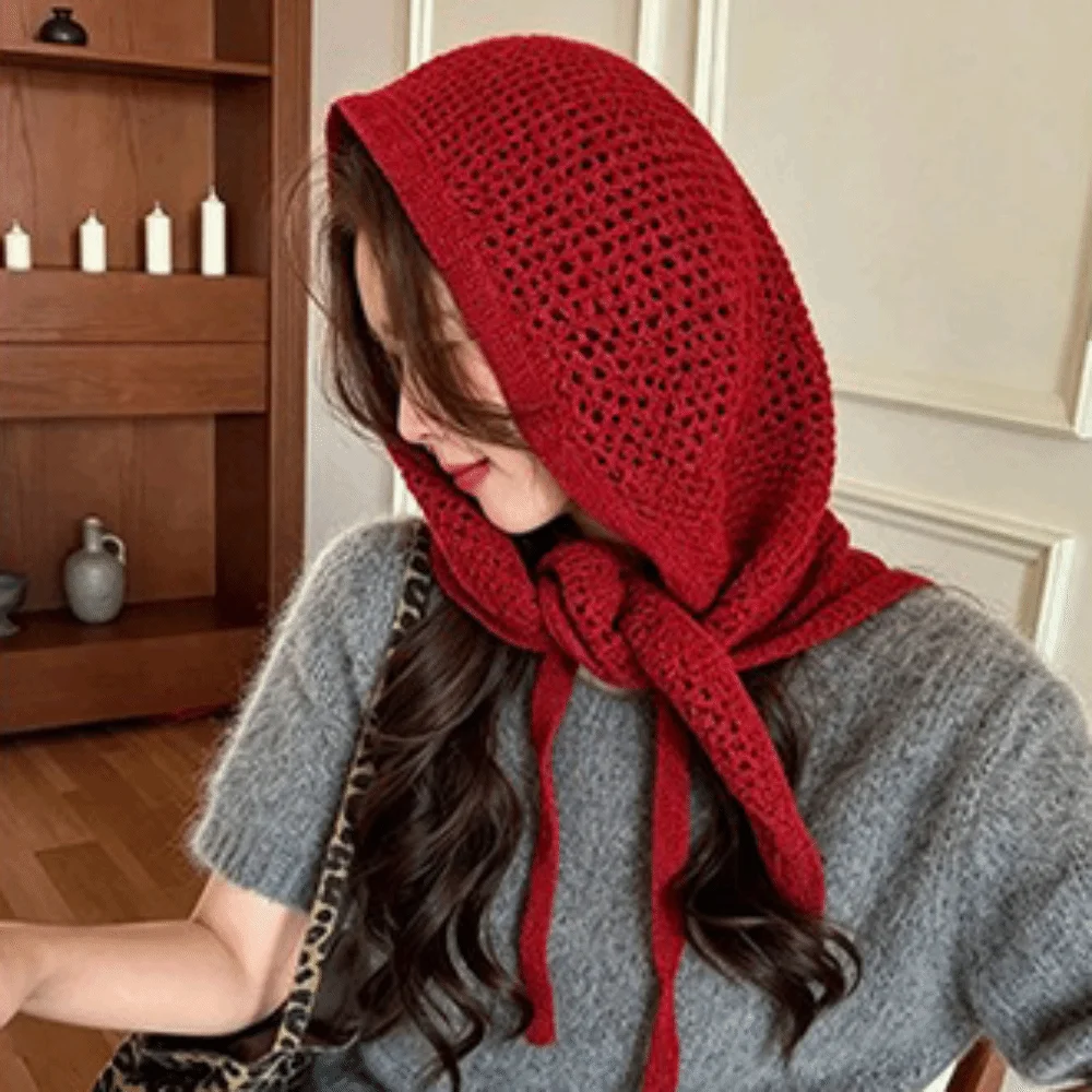 柔らかな質感の透かし編み三角形スカーフ、カジュアルな三角形ヘ - Headband Summer Knit のレビューと価格