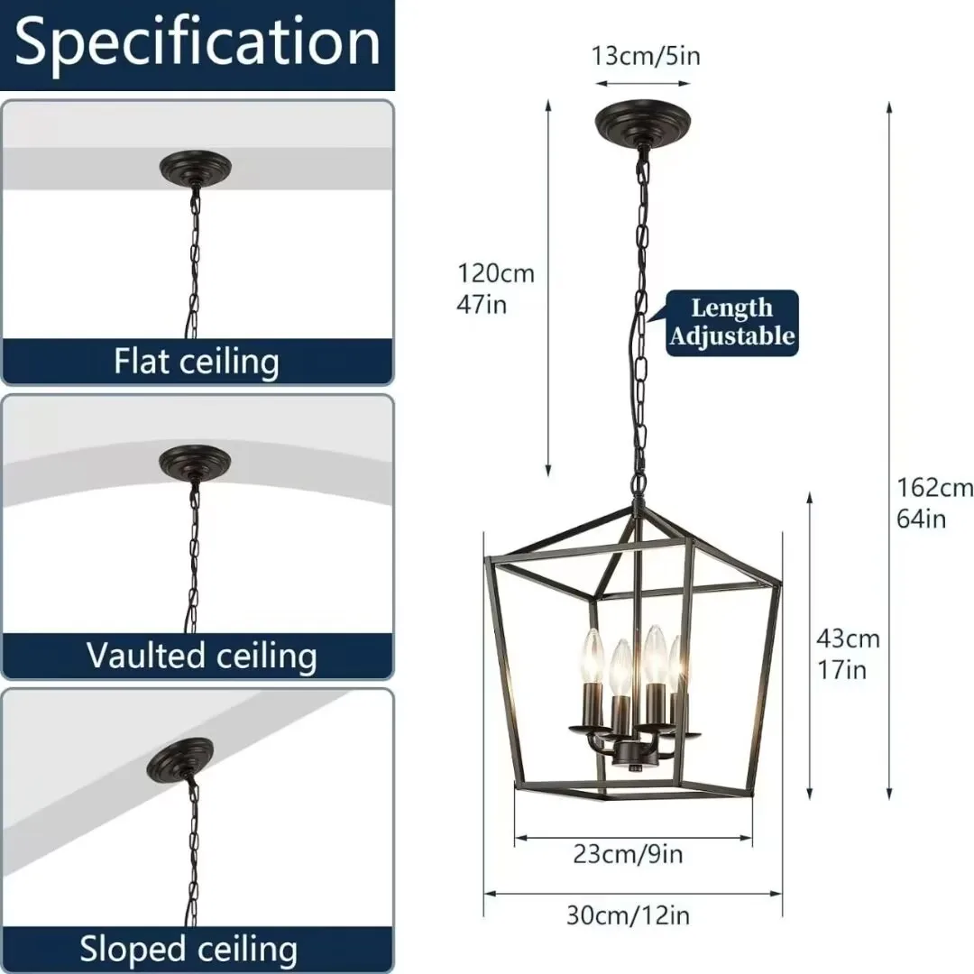 American iron art chandelier, retro black chandelier, farmhouse decorative inclined tower metal lamp