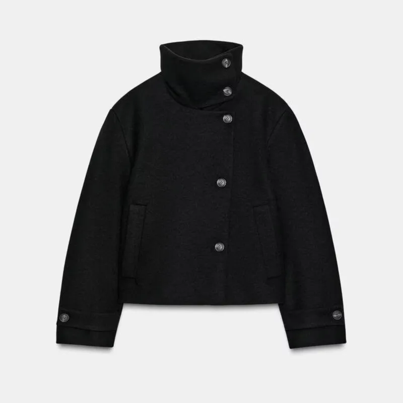 سترة نسائية بياقة واقفة لخريف وشتاء 2025 سترات فضفاضة وغير رسمية بأكمام طويلة مشبك أنيق ملابس خارجية أنيقة #4