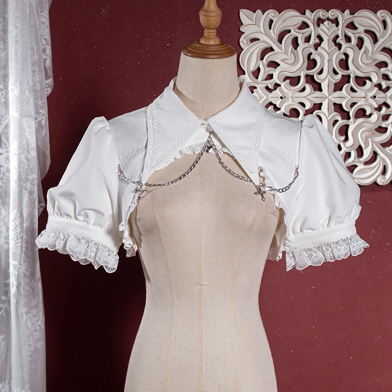 Gothic Lolita Shrug Top Short Bubble Sleeve Pointed Collar Bolero Jacket ~ Contract Cross by OCELOT