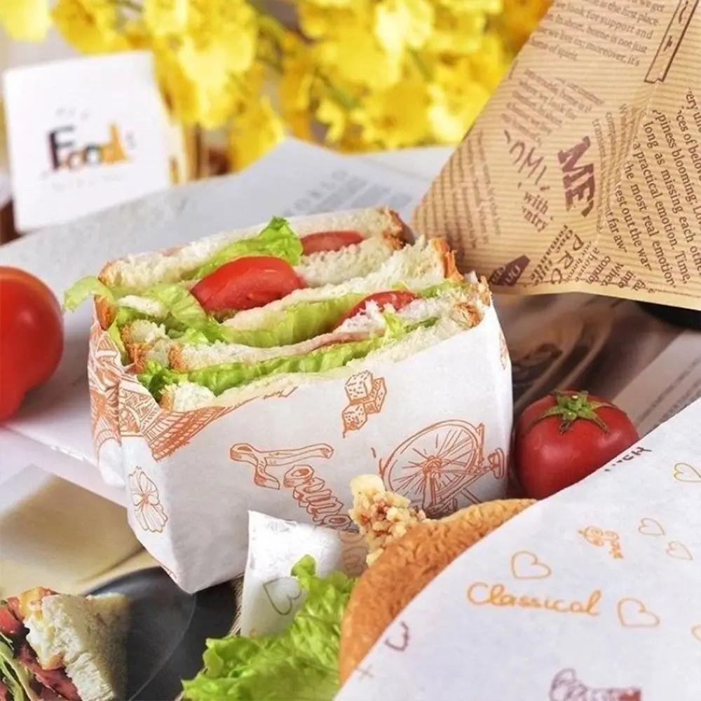 Food Grade Grease Paper Sandwich Wrapping Paper Oil-proof Baking Paper Food Packaging Newspaper Style Bread Oilpaper Baking Tool view 3