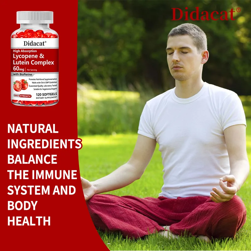 Lycopeen + luteïnecomplex 60 mg met bioperine, voedingssupplement voor de gezondheid van prostaat, hart en ogen, antioxidant, niet-GMO