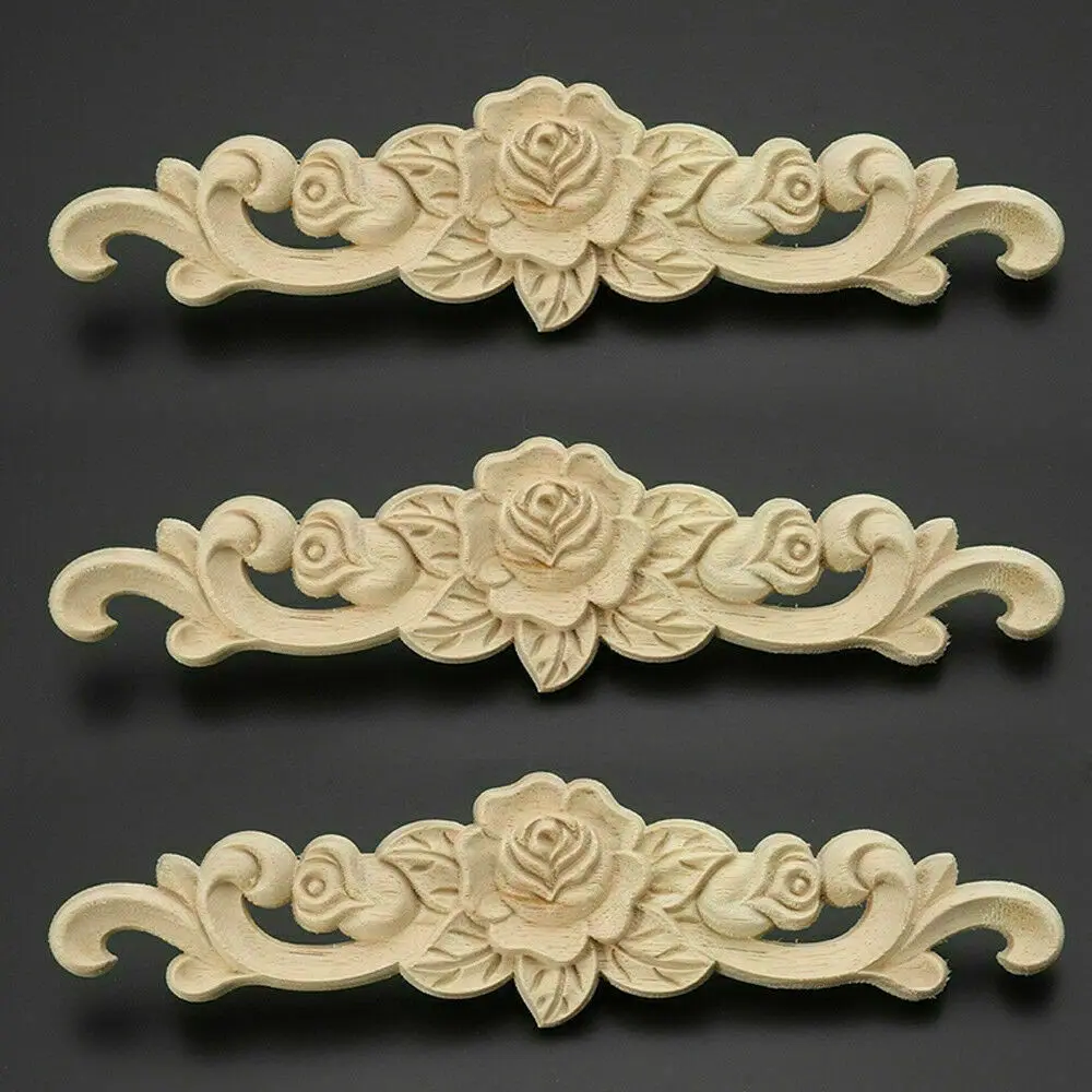 Elegant Hot Sale New Beautiful Wood Applique Woodcarving Decal Floral Flower Pattern Mouldings 1Pcs 20X5cm Classic