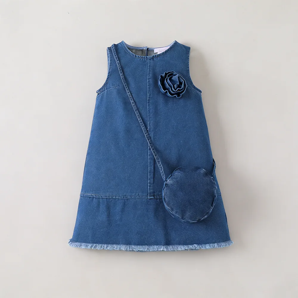 2026 New Summer Cute Girls Sleeveless Dress & Bag 2PCS Fashion Kids Outfit for 4-8Y 2