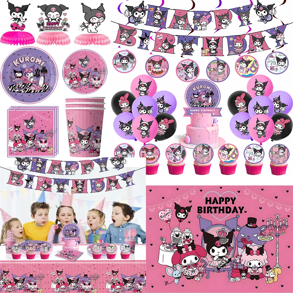 Kuromi Party Theme Birthday Party Decoration Disposable Set Tableware Plate Tablecloth For Kid Shower Supplies