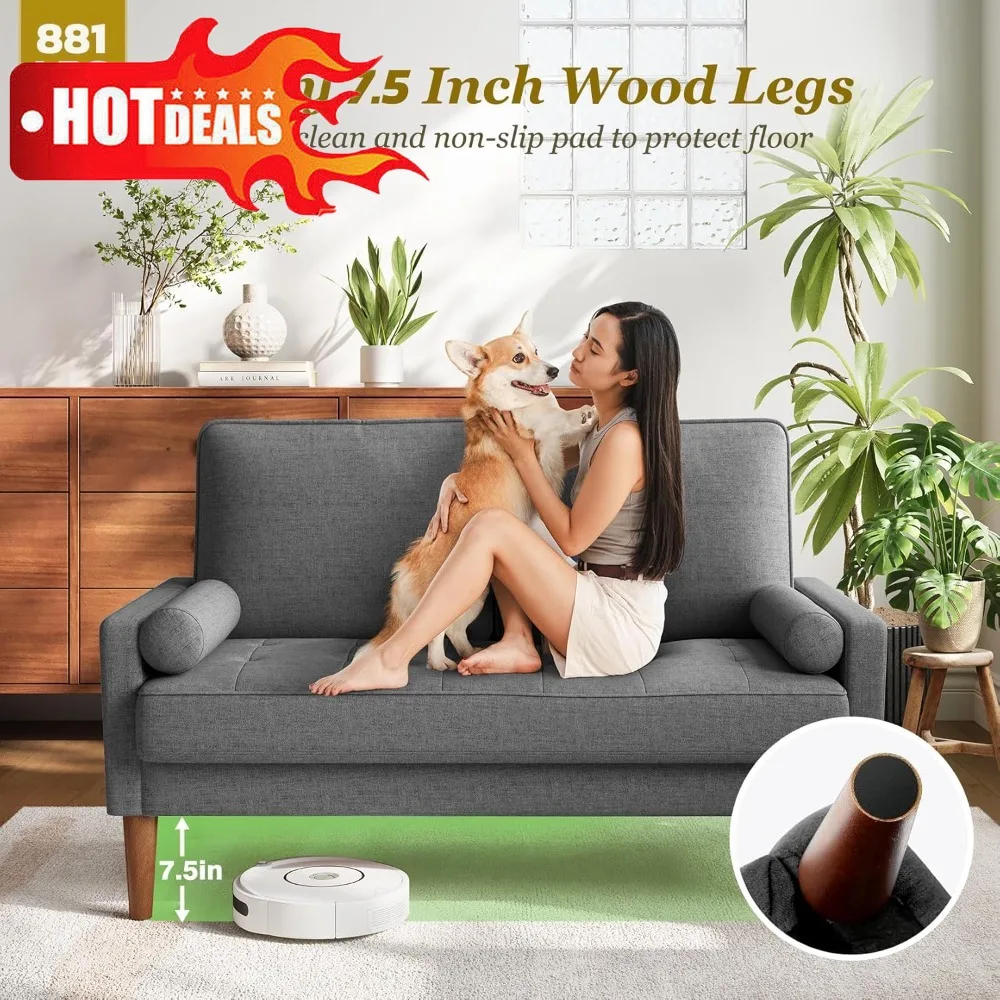 

Бестселлер, 48-дюймовый небольшой двухместный диван с ножками из массива дерева, современный диван для небольших помещений, легкая сборка, серый цвет