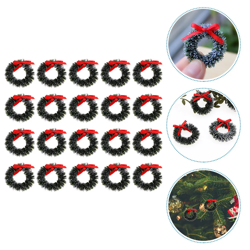 20 Pcs Christmas Tree Small Wreath Decorations Indoor Accessories Mini Dollhouse Wreaths Plastic Outdoor