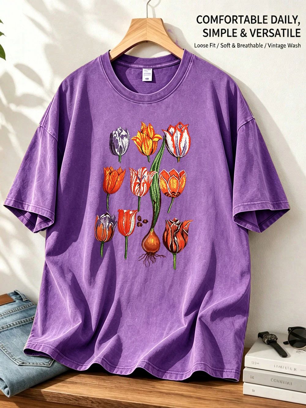 Eternal Augustus Tulip Cotton Washed T-Shirts Womens Summer Oversized Tops Casual O-Neck Short Sleeve Tees Basic Woman Clothes