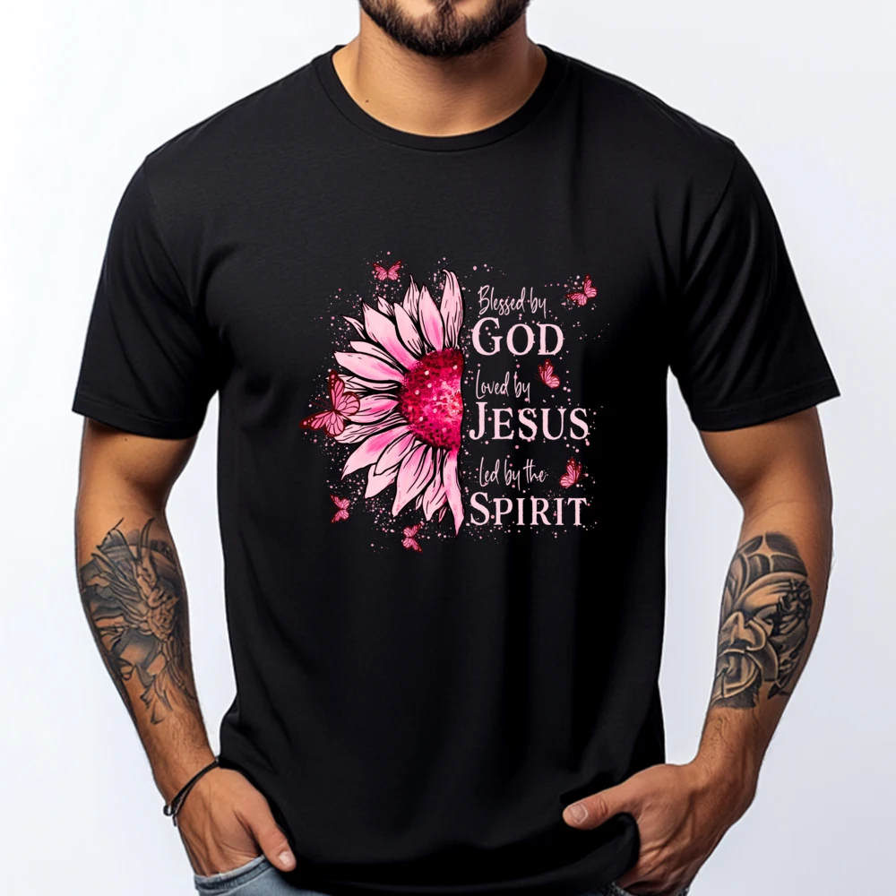 

Blessed By God Loved By Jesus Pink Sunflower New T Shirt Men's Clothing Large Size