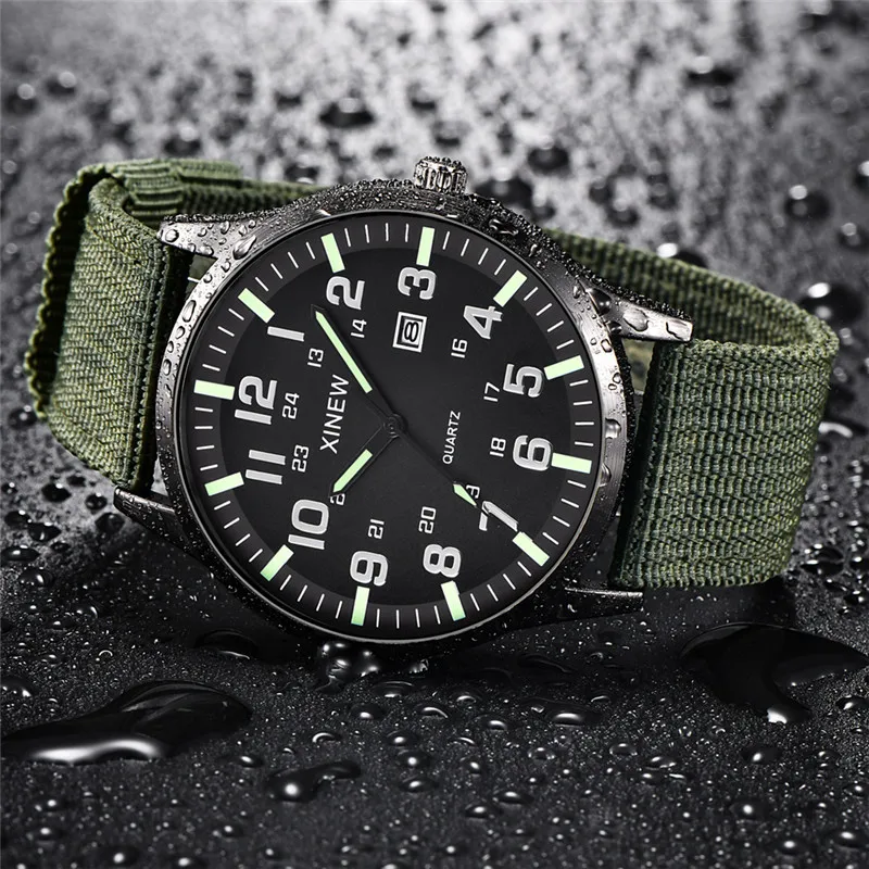 Men XINEW Brand Watches Students Kids Fashion Casual Nylon Band Simple Military Sports Date Quartz Watch Green Montre Homme 2024