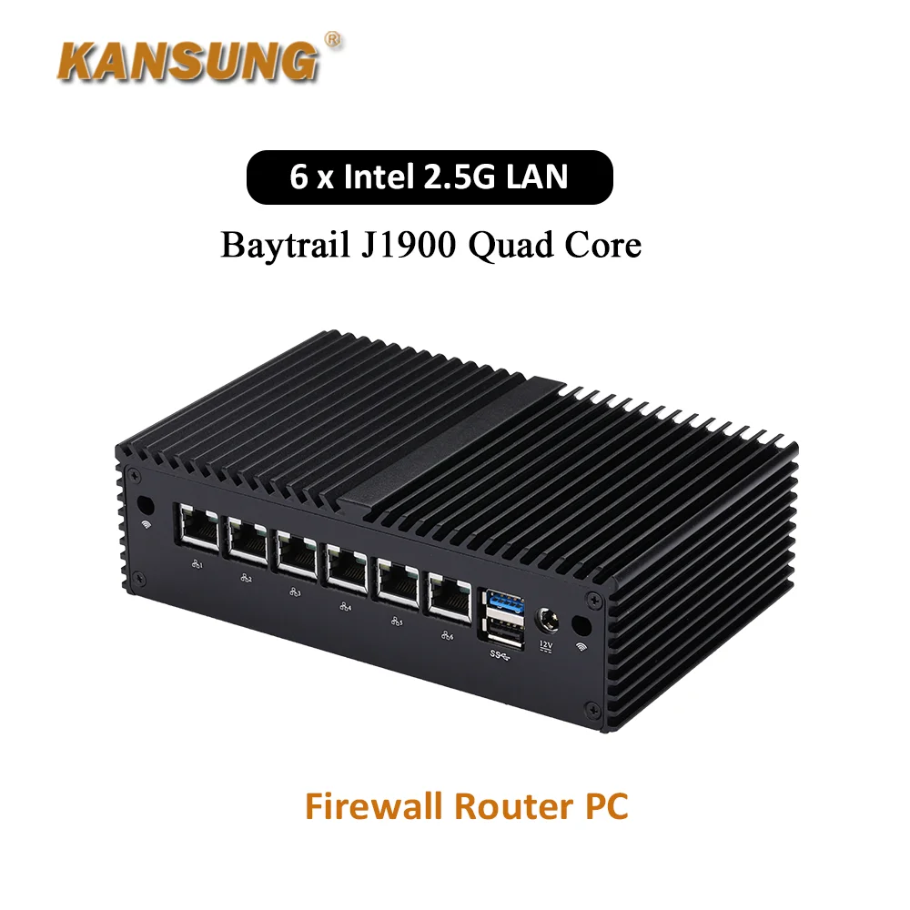 KANSUNG Mini PC 6x Intel Gigabit Lan J1900 Quad Core Fanless X86 Firewall Computadora con enrutador suave