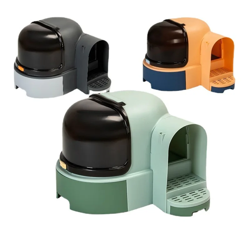 Hot Sale Simple Cute Tunnel Cat Litter Box ABS+PP Plastic Cleaning Tray with Cat Head Cat Toilet Box